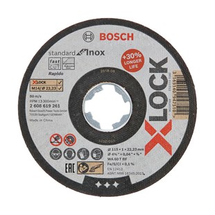 Bosch - X-LOCK - 115*1,0 mm Standard Seri Düz Inox (Paslanmaz Çelik) Kesme Diski (Taş) - Rapido - 2608619261